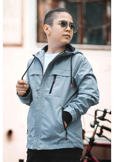 Pina Kids Erkek Çocuk Kapüşonlu Rüzgar Geçirmez Cepli Mevsimlik Mont Mm5016 Mint