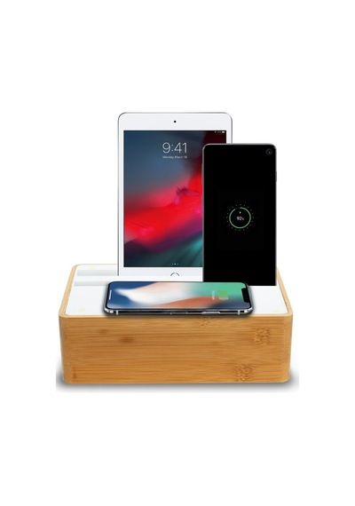 Alldock Wireless Kablosuz Şarj Standı - Bambu / Beyaz