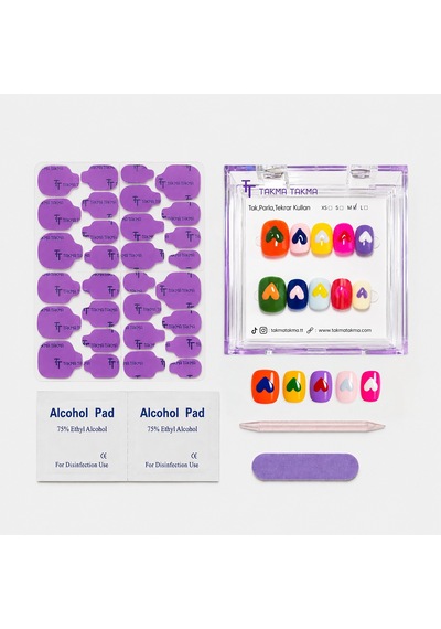 Renkli Nail Art Kısa Yuvarlak El Yapımı Jel Takma Tırnak Kkyl-3501 S