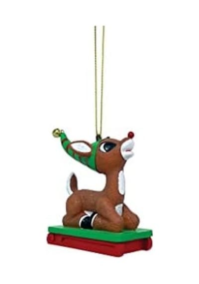 Department 56 Rudolph Kırmızı Burunlu Ren Geyiği Kızağa Binen Asılan Süs, 2,95 İnç, Çok Renkli