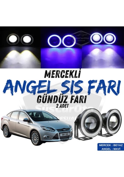 Ford Focus 3 2011-2014 Uyumlu Mercekli Angel Sis Farı Metal Su Geçirmez 76 Mm Mavi Halkalı Gündüz Farı Angel Eyes 2 Adet