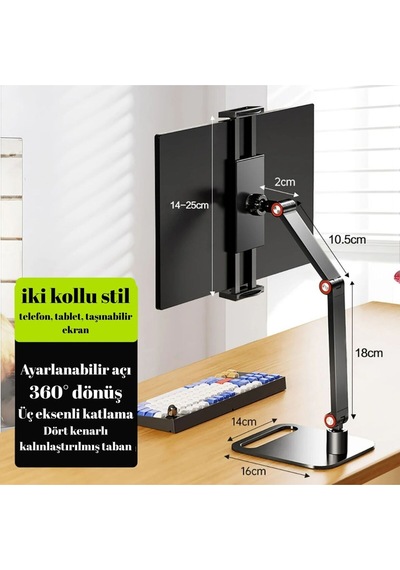 Evrensel Tablet,telefon Ve Monitör Standı-360 Döner Masa Üstü Ekran Tutucu-metal Gövde