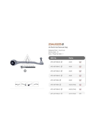Asmetal 23au0225 Salıncak Alüminyum Cıvatalı Alt Ön Sağ A6 4f0407694