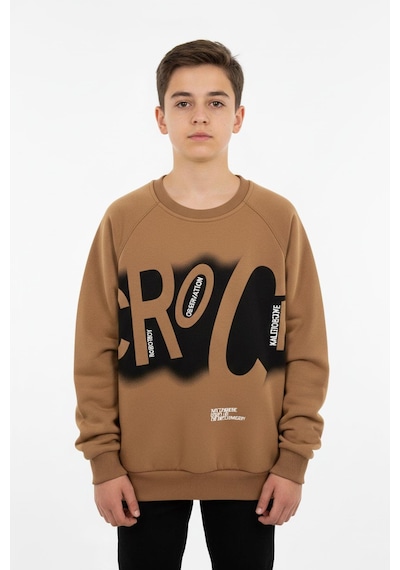 Baskılı Erkek Çocuk Sweatshirt-90878 Kahverengi