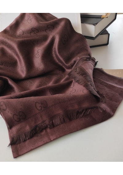 Miorel Scarfs G Desen Çift Taraflı Kaşmir İpek Şal 4 Mevsim Soft Pamuklu Şal Acı Kahve