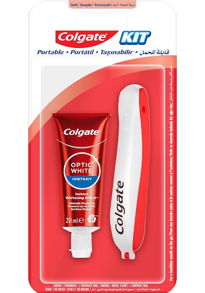 Colgate Seyahat Seti Optic White Anında Beyazlık Beyazlatıcı Diş Macunu 20 Ml + Yumuşak Diş Fırçası