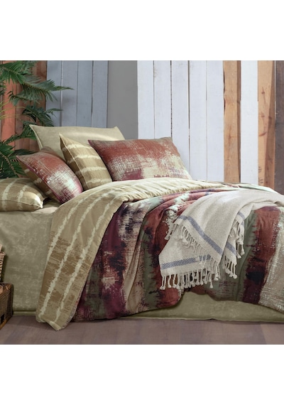 Mondrian King Size Battal Boy %100 Pamuk Flanel Pazen Nevresim Takımı Bej Bej