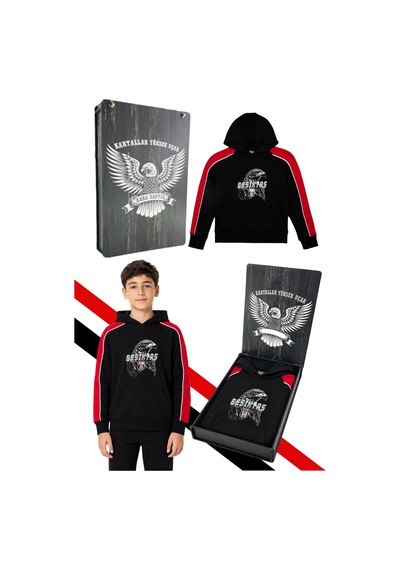 Beşiktaş Çocuk Kapüşonlu Sweatshırt Lazer Kutu Siyah Lzr