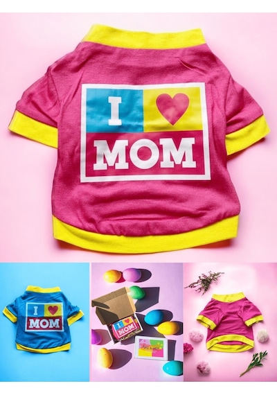 Kemique Hediye Paketli I Love Mom Pink Oval Yaka Kedi Tişört