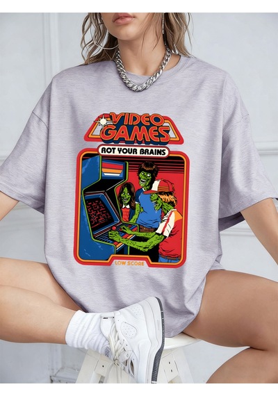 Noıssey Urban Pop Graphic Kadın Tişört Koleksiyonukod 5618 Gri