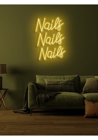 Nails Nails Nails Yazılı Neon Tabela Sarı