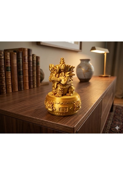 Feng Shui Altın Aslan Koruyucu Figürü Güç Şans Ve Bolluk Enerji Sembolü