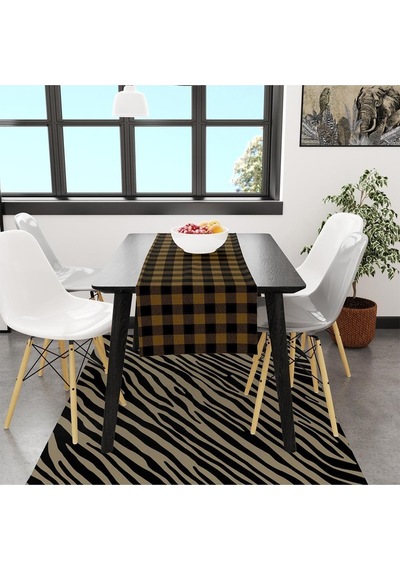 Sarı-siyah Kare Runner 140x45cm İnce Keten, Uluslararası Yıkama Ve Solmama Sertifikası Çok Renkli