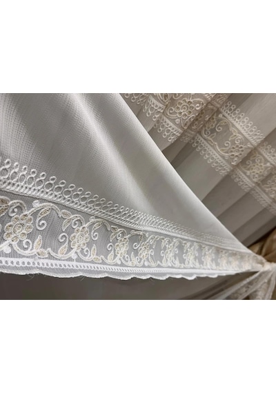 Verona 2048 Gold Çiçekli 1/3 Pileli Tül Perde, 100 X 250 Diğer