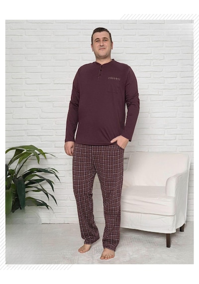 Pijamoni Erkek Battal Düğme Yaka Penye Uzun Kol Pijama Takımı 6720/18 - 1 Adet Vişne Çürüğü Pijamoni Erkek Battal Düğme Yaka Penye Uzun Kol Pijama Takımı 6720/18 - 1 Adet Vişne Çürüğü