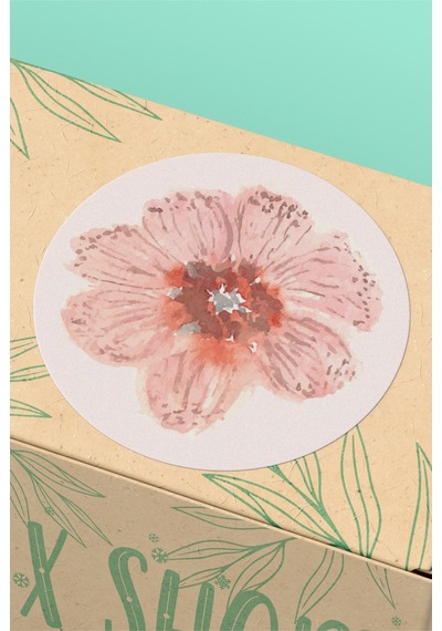 Pembe Çiçek Desenli Yuvarlak Sticker Etiketi 3x3cm St2423 Çok Renkli