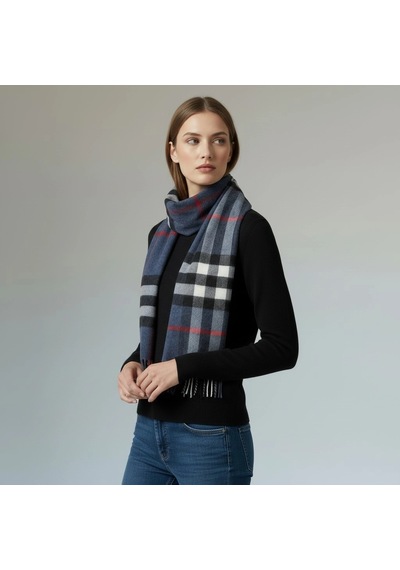 Klasik Ekose Püsküllü Kadın Atkı & Şal 50x190 Cm Antrasit