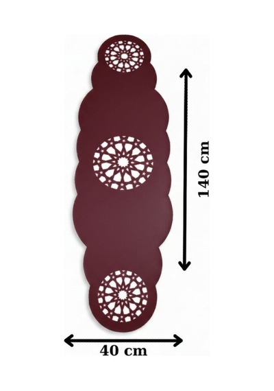 1 Adet Deri Runner-40x140 Cm-yıldız Desenli Runner Bordo