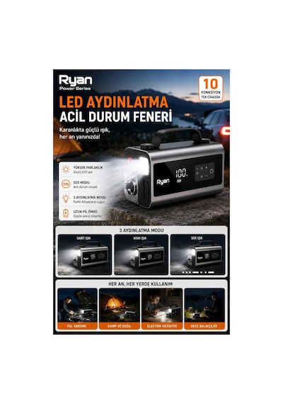 Bagajon Ryan Ry-p10 2000a Süpürgeli Akü Takviye + 150 Psı Lastik Şişirme 10'u 1 Arada Üfleme, Powerbank, Led Fener