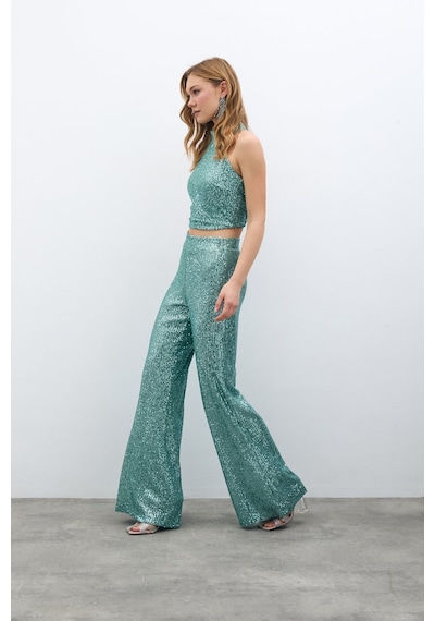 Sateen Payetli Salaş Pantolon - Mint-135395 Mint