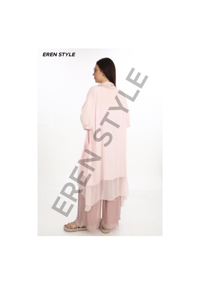 Eren Style Italyan Ipek Detaylı Oversize Kaftan & Bluz-8711 Pudra