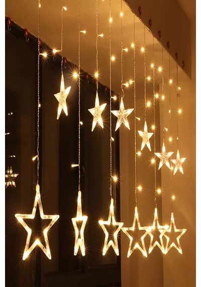 Goldenstar Yıldızlı Perde Salkım Saçaklı Led Işıklar Animasyonlu