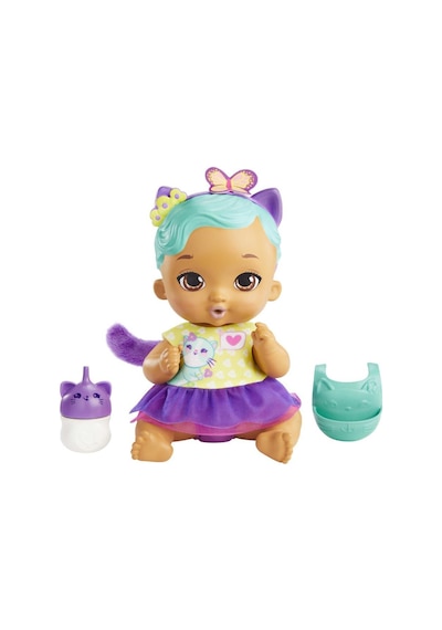 My Garden Baby Yavru Kedi Bebeğimin Bakım Zamanı - Mavi Saçlı Bebek (30 Cm), Tekrar Kullanılabilen Bebek Bezi, Önlüğü, Biberonu ve Aksesuarlarıyla, 3