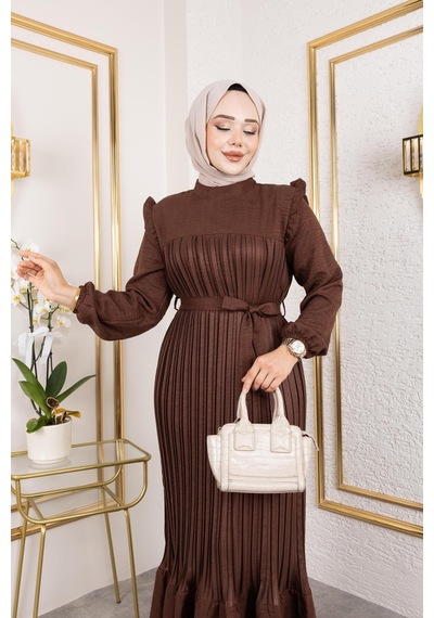 Harman Butik Kadın Fırfır Detaylı Kuşaklı Kahverengi Keten Elbise Kahverengi Kahverengi Harman Butik Kadın Fırfır Detaylı Kuşaklı Kahverengi Keten Elbise Kahverengi Kahverengi
