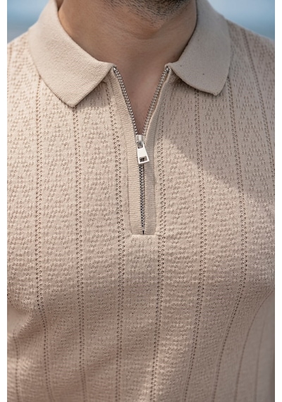 Madmext Taş Rengi Regular Fit Polo Yaka Triko Erkek Tişört E7503