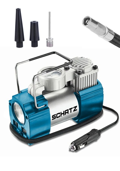 Schatz 12v 150 Psi Işıklı Bakır Sargılı Çakmaklık Girişli Mini Hava Kompresörü 35l Mavi