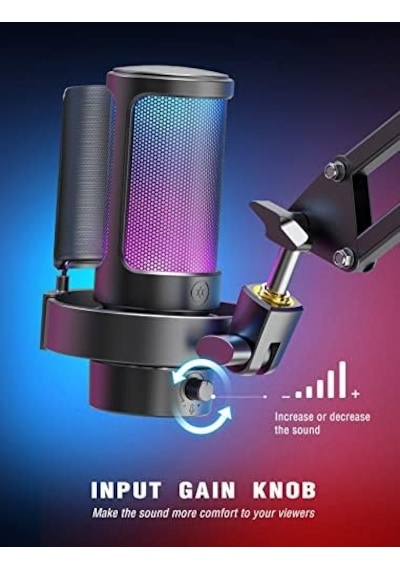 Usb Mikrofonu, Ampligame Oyun Bilgisayarı Masaüstü Kondansatör, Rgb Mikrofon, Mac/bilgisayar/ps4/ps5'te Youtube, Sessiz Düğmeli, Mikrofon Kazancı, Pop Filtresi, Şok Montajı, Kulaklık Jakı-a8