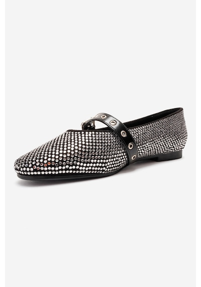 Luvishoes Clıve Siyah Parlak Taş Detaylı Kadın Babet Ayakkabı Siyah