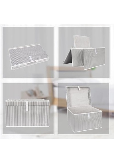 Çok Amaçlı Düzenleyici Kapaklı Sandık Tipi Kutu Hurç Organizer 3 Lü Set Gri, Maxi 50 X 40 X 30