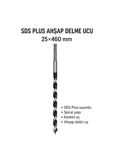 Merttools Sds Plus Ahşap Delme Ucu 25 460 Mm Spiral Uzun Ahşap Matkap Ucu