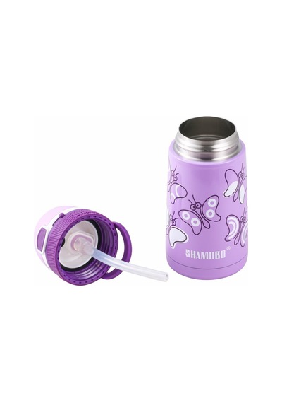 Shamobo Çelik Pipetli Çocuk Matarası 350Ml 2051 Mor