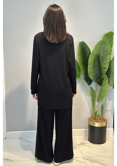 Lale Butik Örme Modal Pantolonlu Takım 19005 Siyah