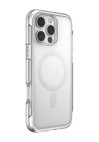 Apple Uyumlu iPhone 16 Pro Kılıf Magsafeli Raptic Air Serisi Airbag Tasarımlı Metal Köşelikli Şeffaf Kapak Gümüş