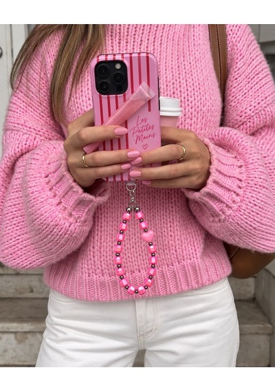 Les Petites Mains Pembe Küp Boncuklu Kalp Detaylı El Yapımı Telefon Askısı