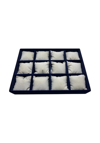 Yerli Üretim Tokyo Model Süet Kumaş Lacivert -beyaz Renk 34/24 Cm Yastıklı Saat Ve Takı Kutusu