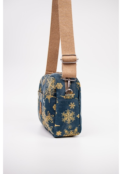 Fabric Craft Bag Omuz Çantası Kadın Taş Yıkamalı Duck Kumaş Çapraz Askılı Günlük Çanta Lacivert - Sarı