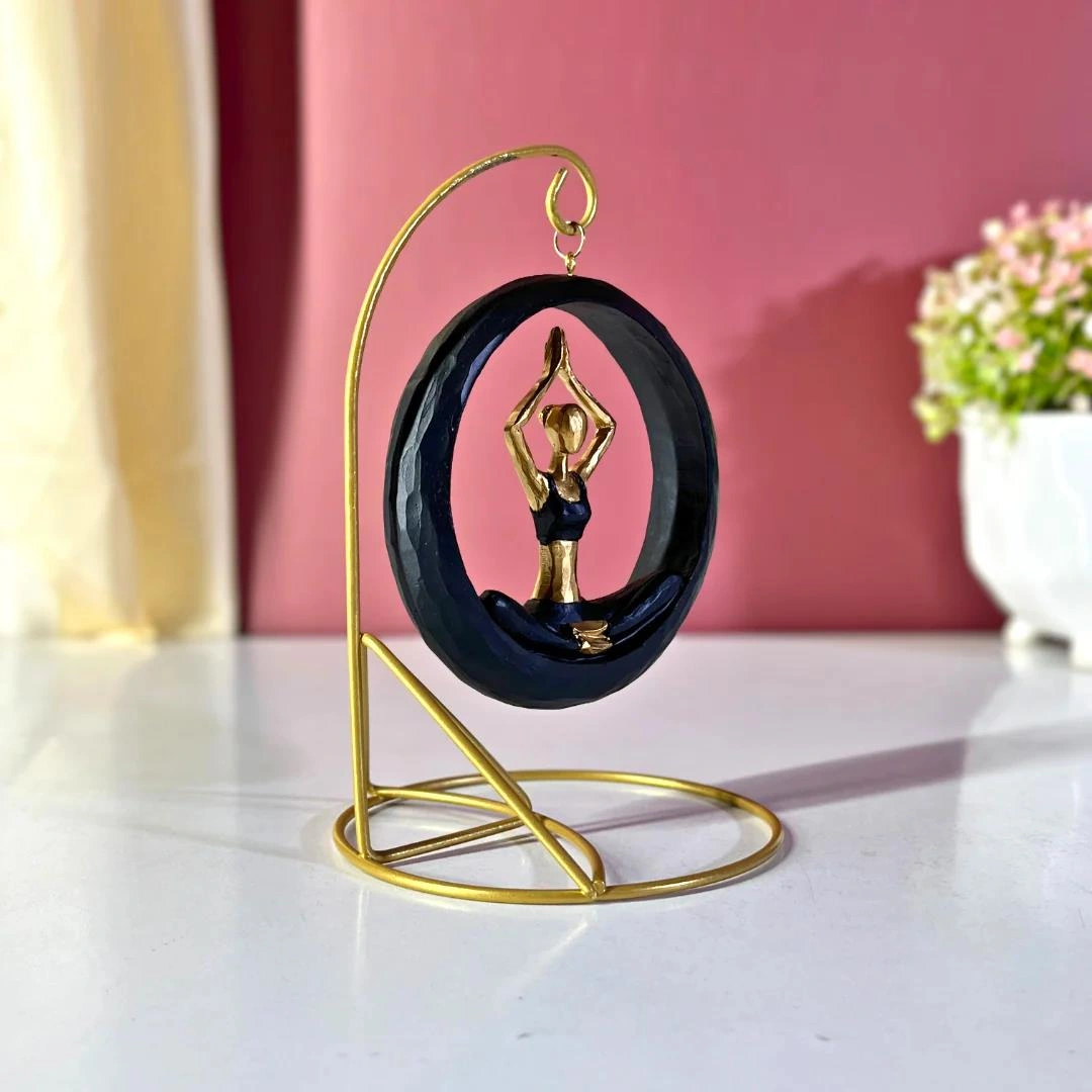 Modern Stil Askılı Sallanan Yoga Yapan Kadın Heykeli 18 Cm Dekoratif Meditasyon Biblo Ev Ofis Süsü B