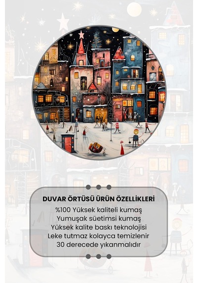 Kış Kasabası Desenli Duvar Halısı Duvar Örtüsü Tapestry Süet Dokulu Kumaş