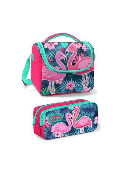 Coral High Mercan Yeşil Flamingo Kız Çocuk Beslenme Çantası Seti