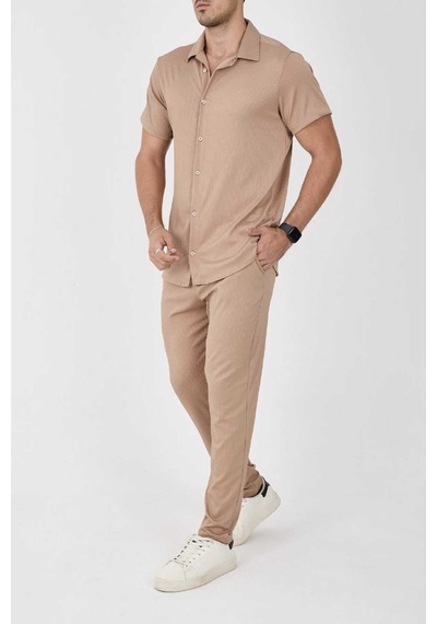 Mcz Giyim Kahverengi Renk Ottoman Kumaş Slim Fit Erkek Pantolon - Gömlek Alt Üst Takım