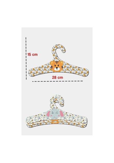 Kututr Ahşap Çocuk Askısı Aslan-fil-kaplan Desenli 18'li Set, Askı3set Diğer