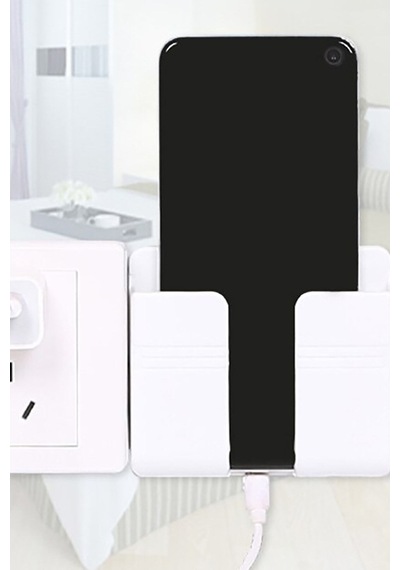 Duvara Monte Edilen Telefon Ve Kumanda Standı Plastik Organizer Beyaz Renk Plastik Beyaz Diğer