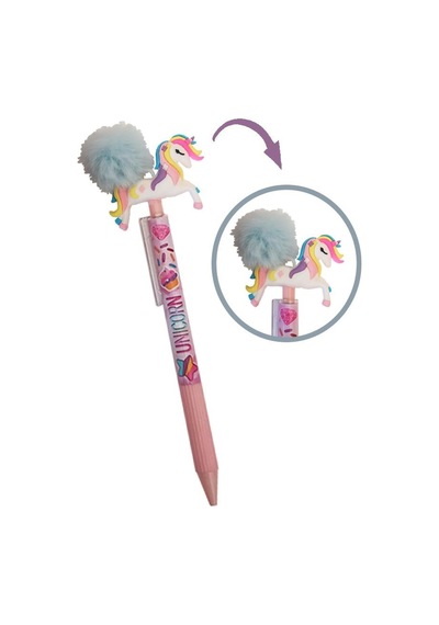 Unicorn Ponponlu Versatil Kalem Mavi 1 Adet Tek Boynuzlu Pompom 0,7 Uçlu Kalem Hediye Kalem Figürlü Sevimli Kalem