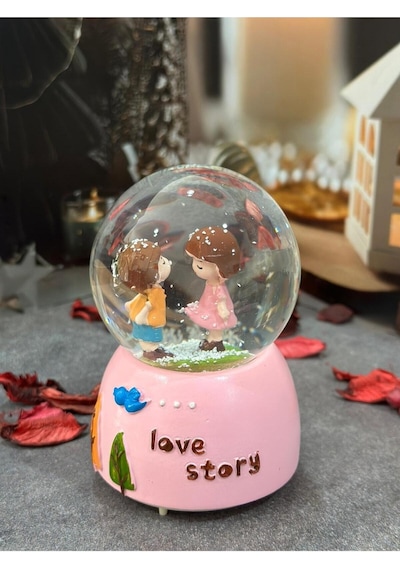 Romantik Sevgililer Kar Küresi Işıklı Müzikli Orta Boy