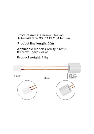 Creality K1- K1c-k1 Max-ender3 V3 Ke Seramik Isıtıcı Fişek Creality K1- K1c-k1 Max-ender3 V3 Ke Seramik Isıtıcı Fişek