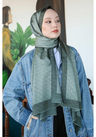 Premium Lux Original Monogram Şal İpek Vual, Yüksek Kalite, Hafif, Rahat, Şık, Tesettür, Shawl Haki